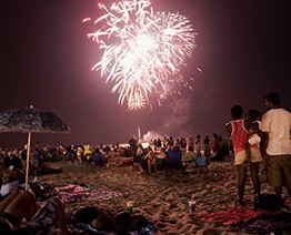 fireworks on the beach at night